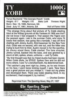 1994 Conlon Collection TSN - Gold #1000G Ty Cobb Back