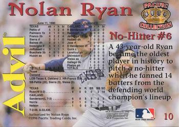 1996 Pacific Advil Nolan Ryan #10 Nolan Ryan Back