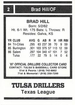 1987 Tulsa Drillers #2 Brad Hill Back