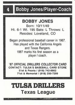 1987 Tulsa Drillers #4 Bobby Jones Back