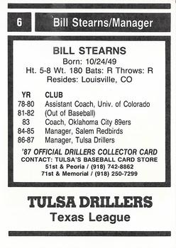 1987 Tulsa Drillers #6 Bill Stearns Back