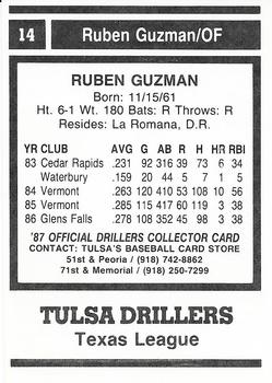 1987 Tulsa Drillers #14 Ruben Guzman Back