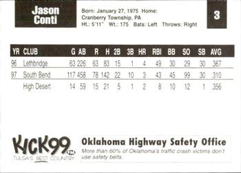 1998 Tulsa Drillers #3 Jason Conti Back