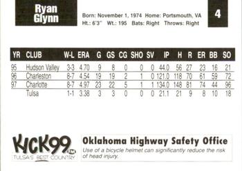 1998 Tulsa Drillers #4 Ryan Glynn Back