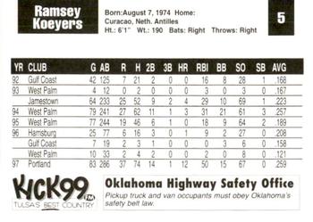 1998 Tulsa Drillers #5 Ramsey Koeyers Back