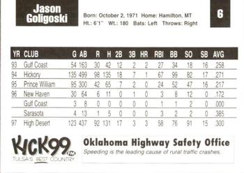 1998 Tulsa Drillers #6 Jason Goligoski Back