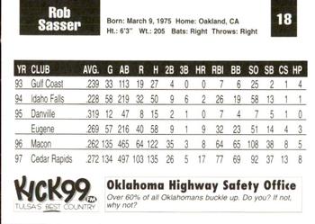 1998 Tulsa Drillers #18 Rob Sasser Back