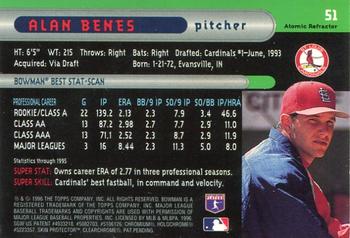 1996 Bowman's Best - Atomic Refractors #51 Alan Benes Back