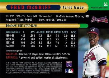 1996 Bowman's Best - Atomic Refractors #61 Fred McGriff Back