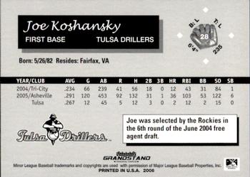 2006 Grandstand Tulsa Drillers #24 Joe Koshansky Back