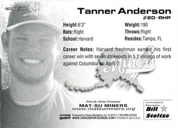 2012 Choice Mat-Su Miners #02 Tanner Anderson Back