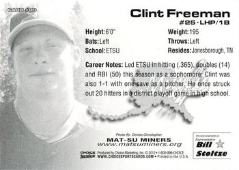 2012 Choice Mat-Su Miners #09 Clint Freeman Back