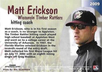 2009 Grandstand Wisconsin Timber Rattlers #NNO Matt Erickson Back