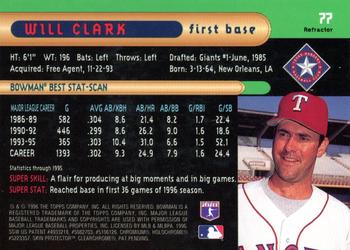 1996 Bowman's Best - Refractors #77 Will Clark Back