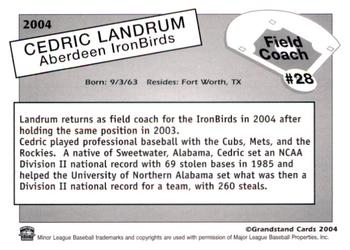2004 Grandstand Aberdeen IronBirds #NNO Cedric Landrum Back