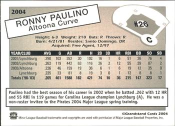 2004 Grandstand Altoona Curve #NNO Ronny Paulino Back
