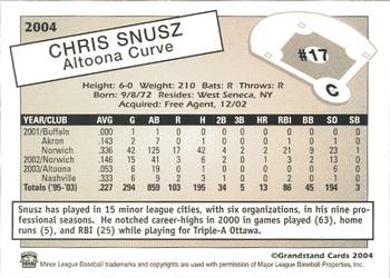 2004 Grandstand Altoona Curve #NNO Chris Snusz Back
