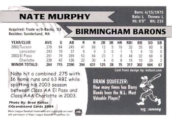 2004 Grandstand Birmingham Barons #NNO Nate Murphy Back
