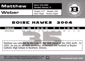 2004 Grandstand Boise Hawks #NNO Matthew Weber Back