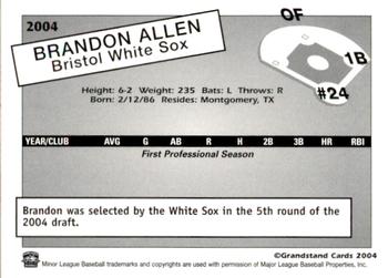 2004 Grandstand Bristol White Sox #NNO Brandon Allen Back
