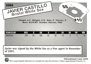 2004 Grandstand Bristol White Sox #NNO Javier Castillo Back