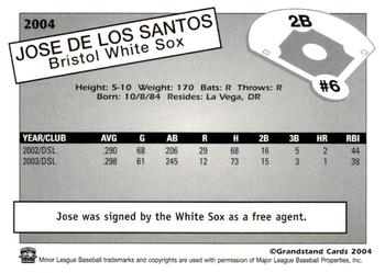 2004 Grandstand Bristol White Sox #NNO Jose De Los Santos Back