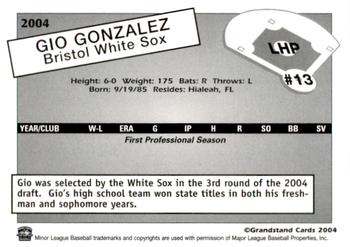 2004 Grandstand Bristol White Sox #NNO Gio Gonzalez Back