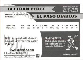 2004 Grandstand El Paso Diablos #NNO Beltran Perez Back