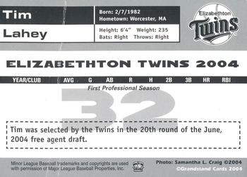 2004 Grandstand Elizabethton Twins #NNO Tim Lahey Back