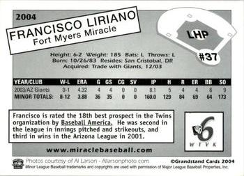 2004 Grandstand Fort Myers Miracle #NNO Francisco Liriano Back