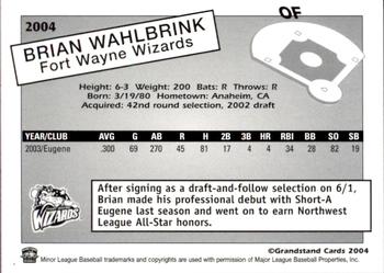 2004 Grandstand Fort Wayne Wizards #NNO Brian Wahlbrink Back