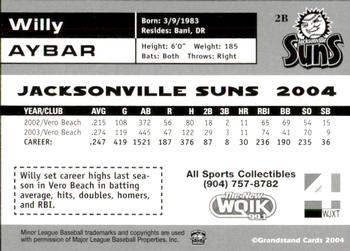 2004 Grandstand Jacksonville Suns #NNO Willy Aybar Back