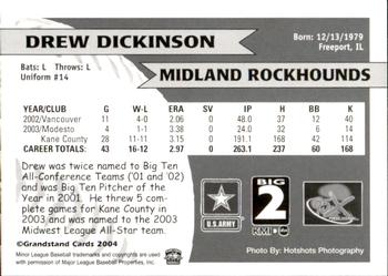 2004 Grandstand Midland RockHounds #NNO Drew Dickinson Back