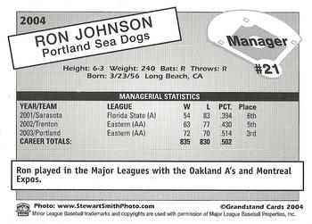 2004 Grandstand Portland Sea Dogs #NNO Ron Johnson Back