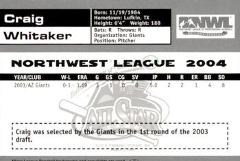 2004 Grandstand Northwest League All-Stars #35 Craig Whitaker Back