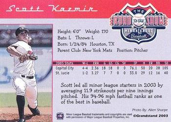 2004 Grandstand Road to the Show Top Prospects #NNO Scott Kazmir Back