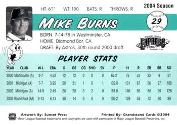 2004 Grandstand Round Rock Express #NNO Mike Burns Back