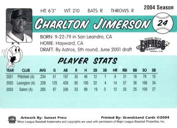 2004 Grandstand Round Rock Express #NNO Charlton Jimerson Back