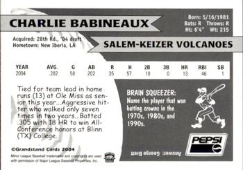 2004 Grandstand Salem-Keizer Volcanoes #2 Charlie Babineaux Back