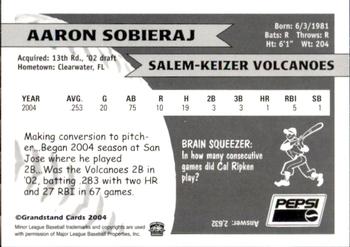 2004 Grandstand Salem-Keizer Volcanoes #27 Aaron Sobieraj Back