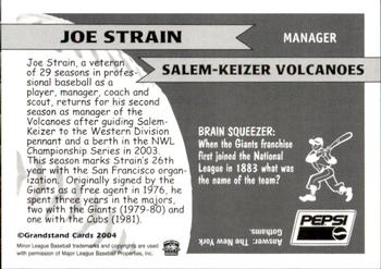 2004 Grandstand Salem-Keizer Volcanoes #28 Joe Strain Back