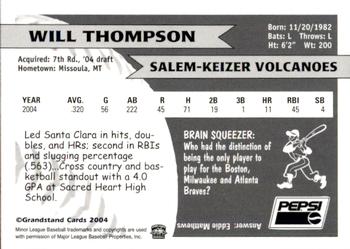 2004 Grandstand Salem-Keizer Volcanoes #30 Will Thompson Back