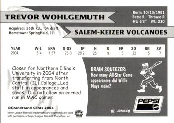 2004 Grandstand Salem-Keizer Volcanoes #33 Trevor Wohlgemuth Back