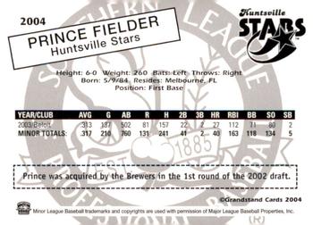 2004 Grandstand Southern League Top Prospects #NNO Prince Fielder Back