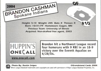 2004 Grandstand Spokane Indians #10 Brandon Cashman Back