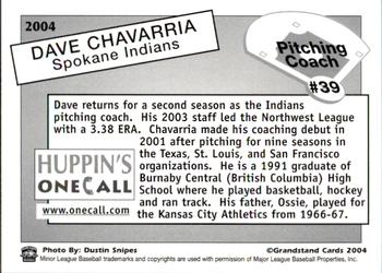 2004 Grandstand Spokane Indians #39 Dave Chavarria Back