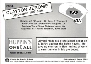 2004 Grandstand Spokane Indians #21 Clayton Jerome Back