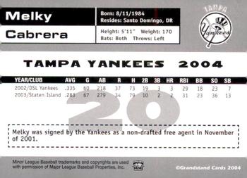2004 Grandstand Tampa Yankees #NNO Melky Cabrera Back