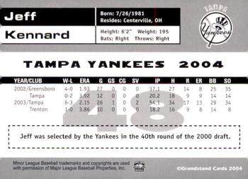 2004 Grandstand Tampa Yankees #NNO Jeff Kennard Back