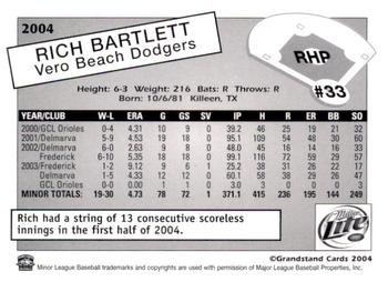 2004 Grandstand Vero Beach Dodgers #NNO Rich Bartlett Back